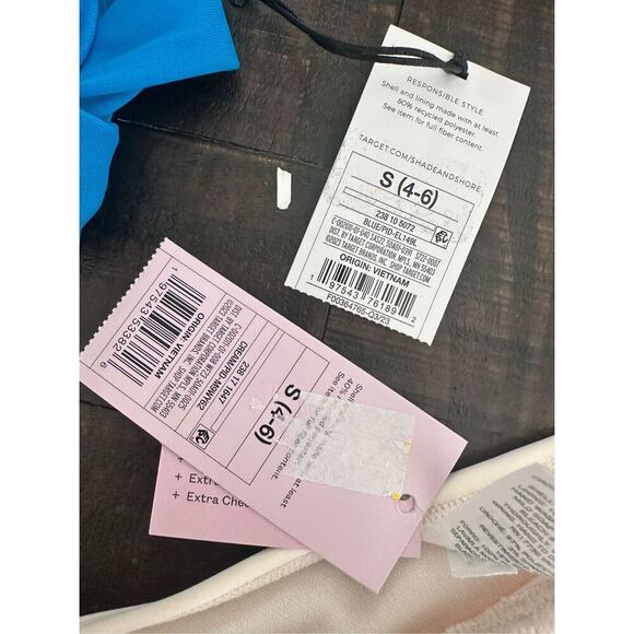 Blue Triangle Halter and White Crochet Bottom Target Bikini Size Small New - Picture 2 of 5